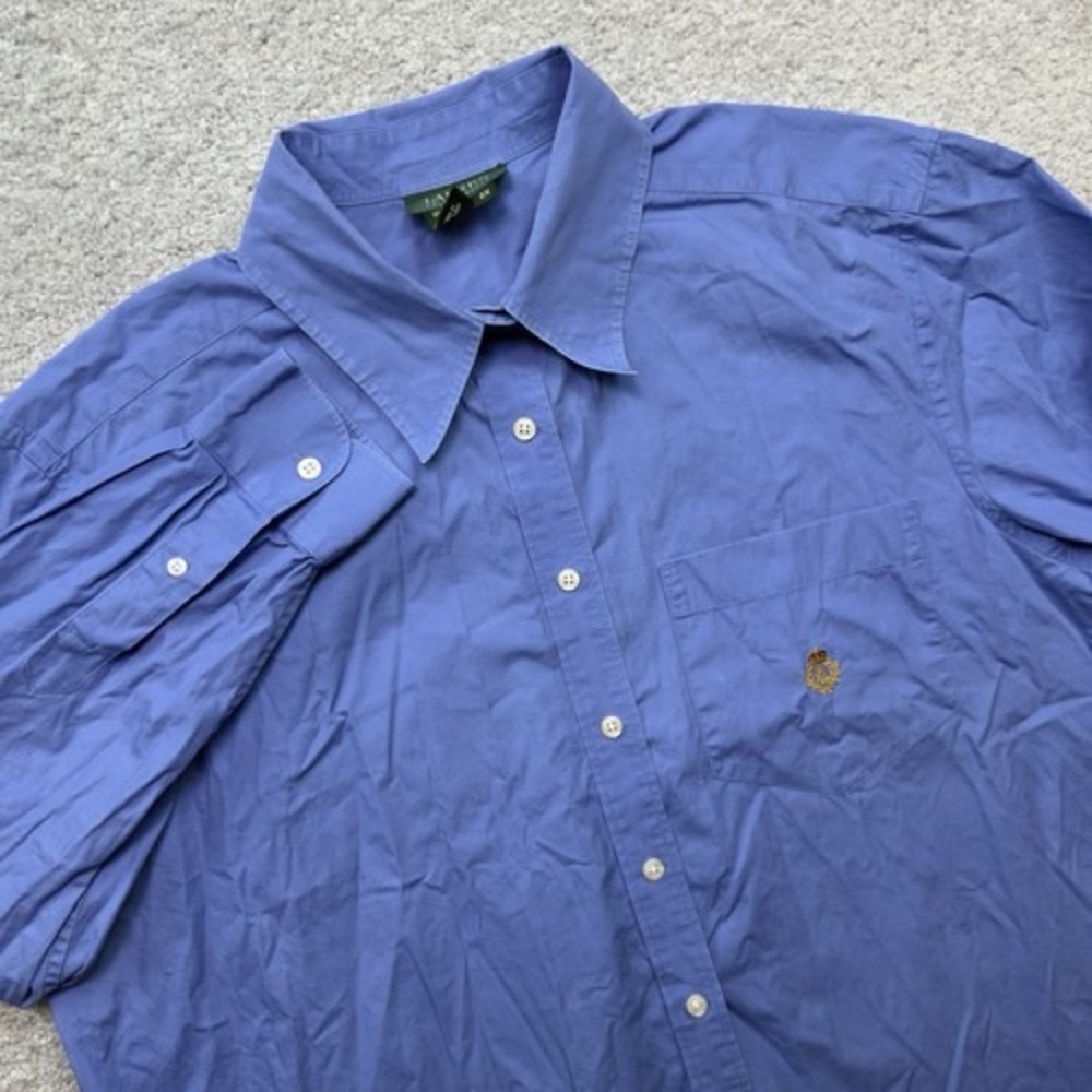Lauren Ralph Lauren Womens 2X Blue Cotton Button Up Shirt Long Sleeve Crest Logo